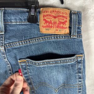 Levis 502 32x32 Jeans Mens Rare Blank Tab 10% Blue Medium Wash Tapered Fit Denim